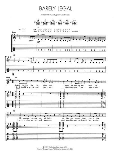 Download The Strokes Barely Legal Sheet Music And Pdf Chords Guitar