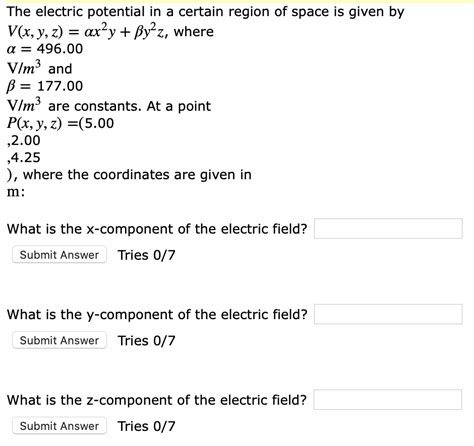 Solved The Electric Potential In A Certain Region Of Space