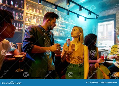 Making Night Memorable Young Man Leaning On Bar Counter Drinking