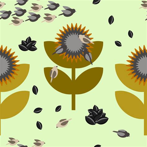 Sunflower seamless pattern vector with seed and birds 11536958 Vector ...