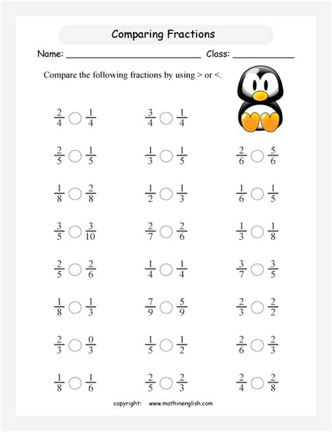 Comparing Fractions With The Same Numerator Worksheet Printable Word Searches