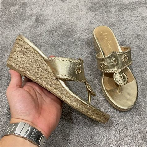 Jack Rogers Shoes Jack Rogers Marbella Mid Wedge Thong Sandal Womens Size 75 Gold Jute Heels