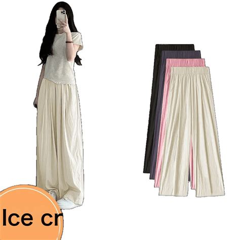 Single Two Pieces Of Ice Silk Wide Leg Pants Female Summer Thin