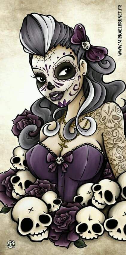 Sexypin Ups Dark Art Rockabilly Sugar Skull Artwork Sugar Skull Art