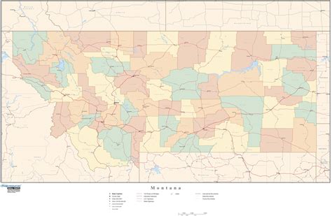 Montana Wall Map with Counties by Map Resources - MapSales