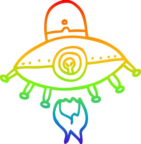 rainbow gradient line drawing cartoon alien spaceship 10044572 Vector ...