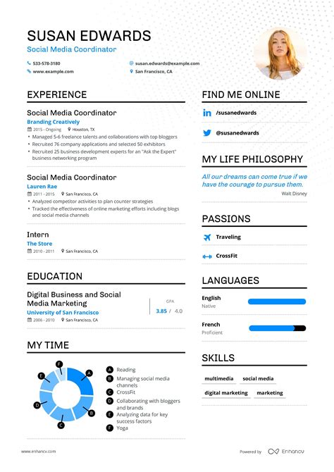 A Professional Resume Template With Blue Accents And An Info Sheet On