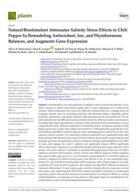 Pdf Natural Biostimulant Attenuates Salinity Stress Effects In Chili