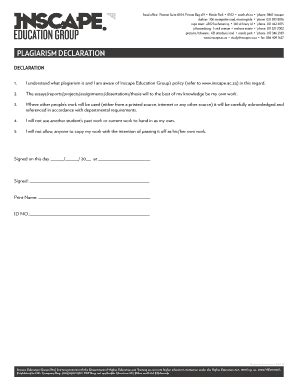 Plagiarism Declaration Fill Online Printable Fillable Blank