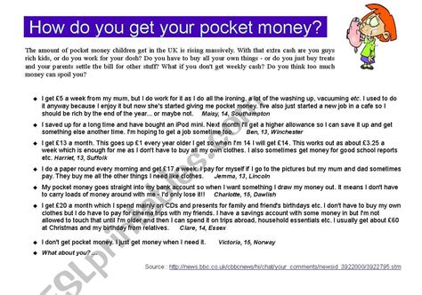 Pocket Money How Do You Get Your Pocket Money Esl Worksheet By Zeline