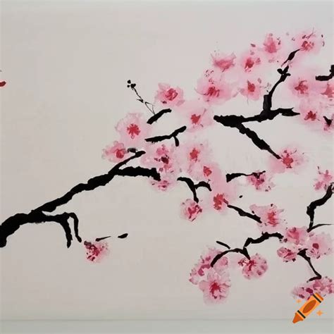 Elegant Japanese Ink Painting Of A Cherry Blossom Branch On Craiyon