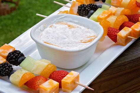 Rainbow Fruit And Cheese Kabobs With Cinnamon Honey Yogurt Dip Tamara