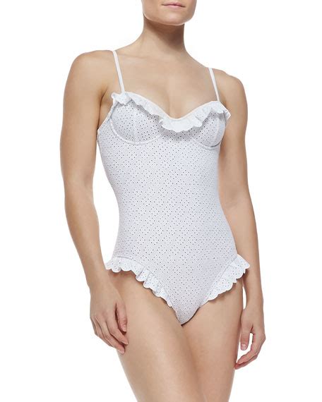 Michael Kors Collection Ruffled Eyelet Underwire One Piece Swimsuit