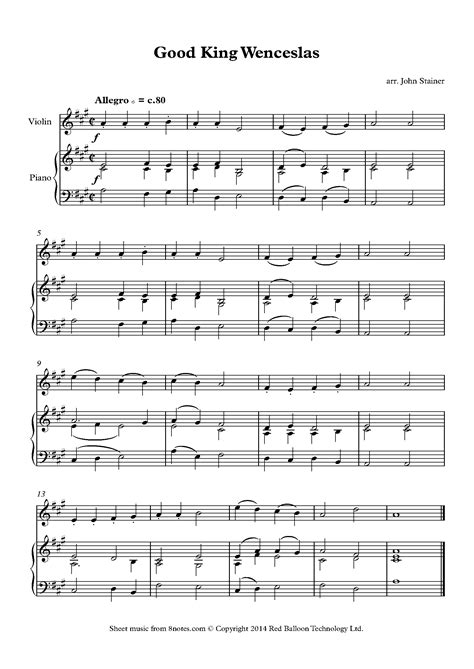 Good King Wenceslas Sheet Music For Violin Notes