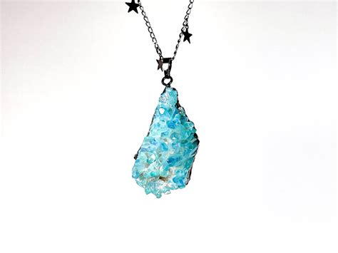 Raw Aqua Aura Quartz Necklace Angel Aura Quartz Spirit Quartz