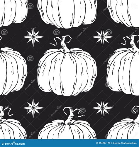 Pumpkin Linen Sketch Vector Seamless Pattern Stock Vector