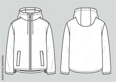 Vetor De Men S Hooded Windbreaker Jacket Fashion Sketch Flat Technical Drawing Vector