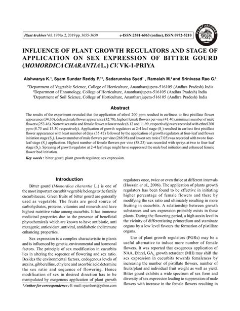 Pdf Influence Of Plant Growth Regulators And Stage Of Application On Sex Expression Of Bitter