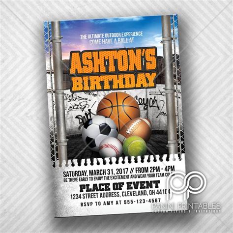 Sports Birthday Invitation Outdoor Birthday Invitation Graffiti