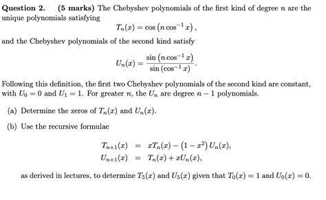 Solved Question 2 5 Marks The Chebyshev Polynomials Of