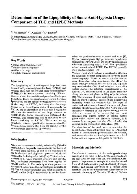 PDF Determination Of The Lipophilicity Of Some Anti Hypoxia Drugs