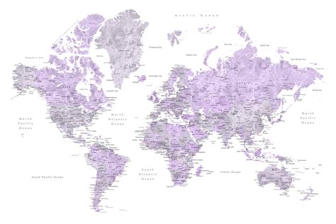 Stadtkarte von Watercolor world map with cities Tanya ǀ Alle