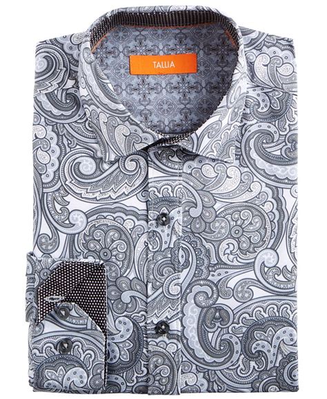 Tallia Mens Slim Fit Performance Stretch Gray Paisley Dress Shirt Macys