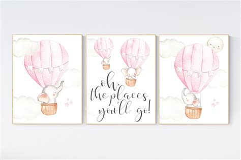 Hot Air Balloon Nursery Nursery Decor Elephant Nursery Pink Nursery Decor Girl Nursery Wall