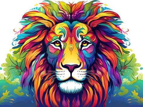 Colorful Lion Face Head Vivid Colors Pop Art Vector Illustrations White