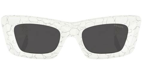 Prada Marble Print Rectangular Frame Sunglasses In White Lyst