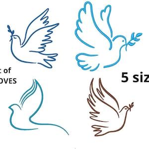 Set of 4 Doves Embroidery Design, 5 Sizes, Dove Embroidery, Birds Embroidery, Machine Embroidery ...