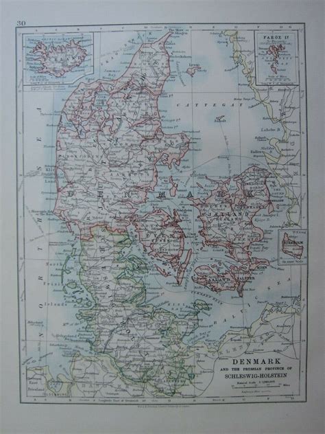 Map Denmark Iceland Faroe Bornholm Zealand Schleswig Holstein Ebay