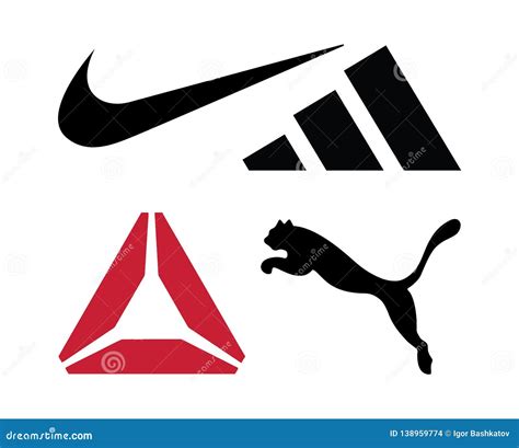 Set Of Popular Sportswear Manufactures Logos Printed On Paper Adidas