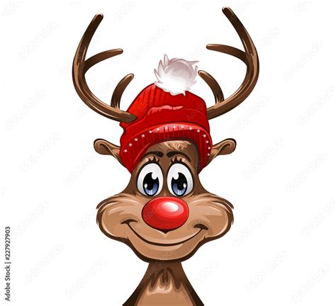 Rudolph Mit Einer Roten M Tze Und Roter Nase Stock Vektorgrafik Adobe