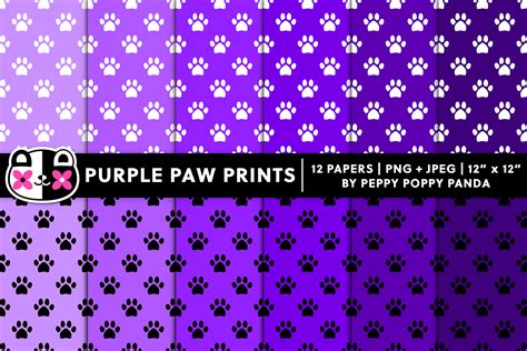 Seamless Purple Paw Prints Digital Paper Set Graphic By Peppy Poppy