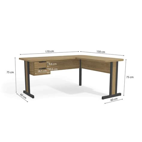 Mesa em L para Escritório 150cm 02 gavetas c Chave 1170A Kappesberg