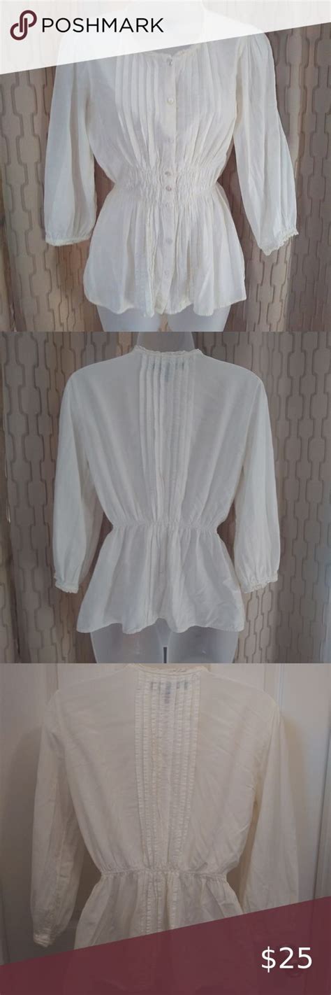 Calvin Klein Feminine Peasant Blouse Cream