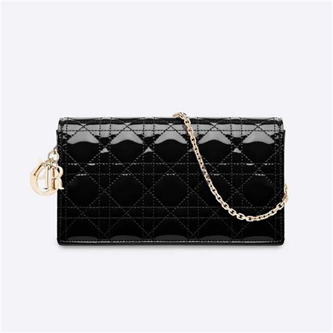 Dior Lady Dior Pouch Patent Cannage Calfskin Black