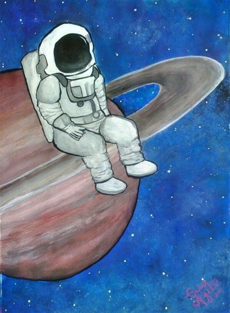 Astronauta en Saturno Acrílico Pintura em tela Artes Desenho