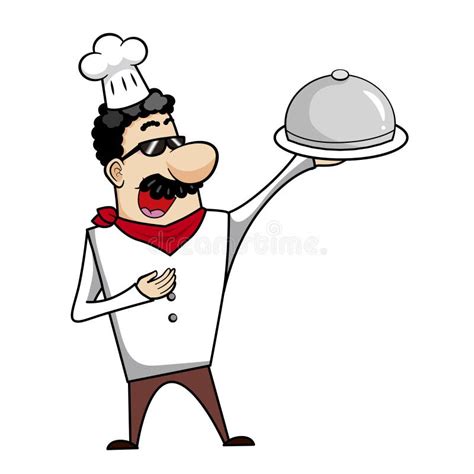 Cartoon Chef With Serving Tray Stock Vector Illustration Of Grinning