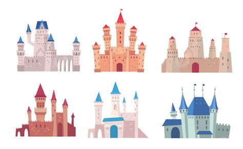 Castles Cartoon Illustration Set Old Palace Castles Png And Vector