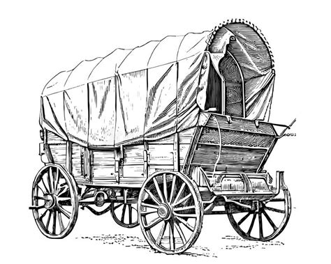 Covered Wagon Retro Stagecoach Hand Drawn Sketch Stock Vector