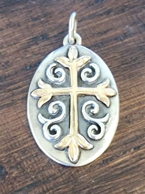 Retired James Avery Oval 14kt Gold Cross Sterling Sil Gem