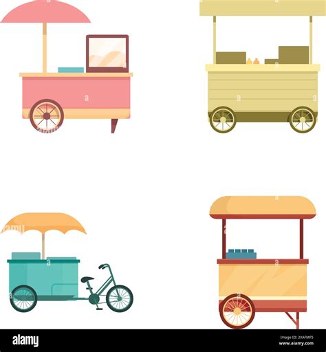 Illustration Of Various Street Food Carts Including Ice Cream And Hot