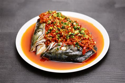 Steamed Fish Head With Chopped Hot Red Peppers Chinese Hunan Cuisine