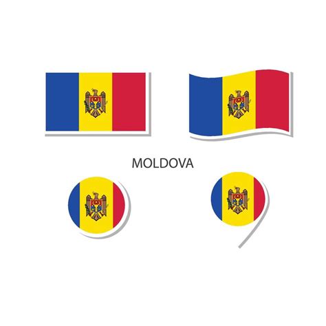 Moldova flag logo icon set, rectangle flat icons, circular shape ...