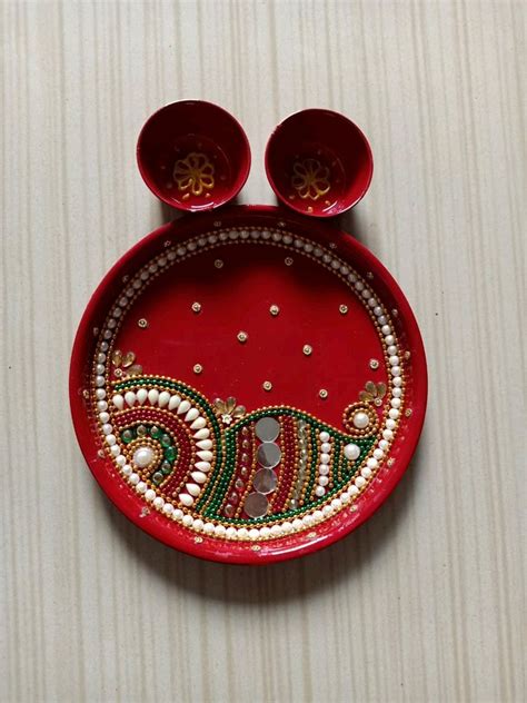 Pooja Needs Handmade Decorated Stainless Steel Pooja Thali Freeup