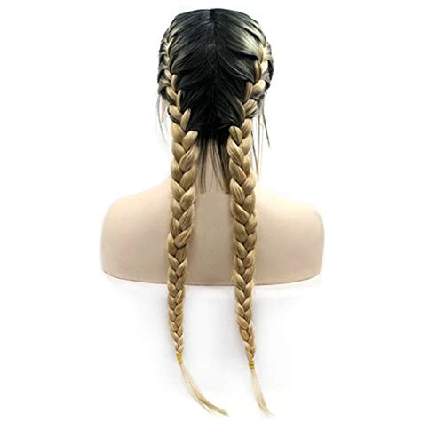 Ombre Blonde Brown Root Double Braids Synthetic Lace Front Wigs With Baby Hair Kryssma