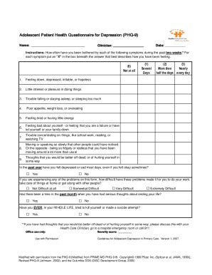 Fillable Online Quick Guide To Prime Md Patient Health Questionnaire