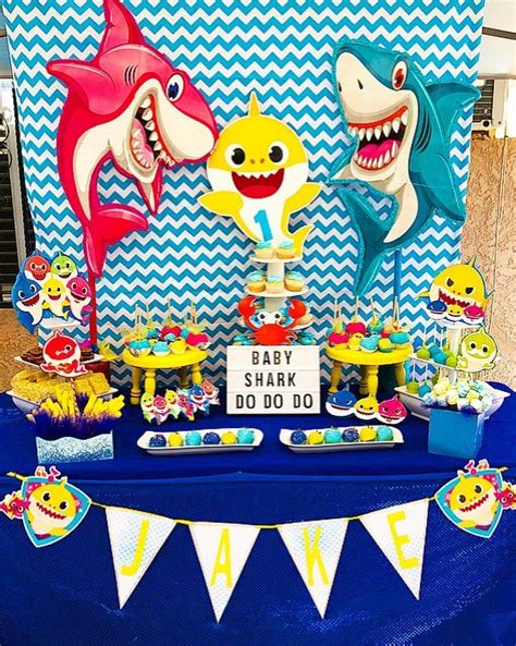 decoracion baby shark niño Fiesta cumpleaños Fiesta de tiburón y